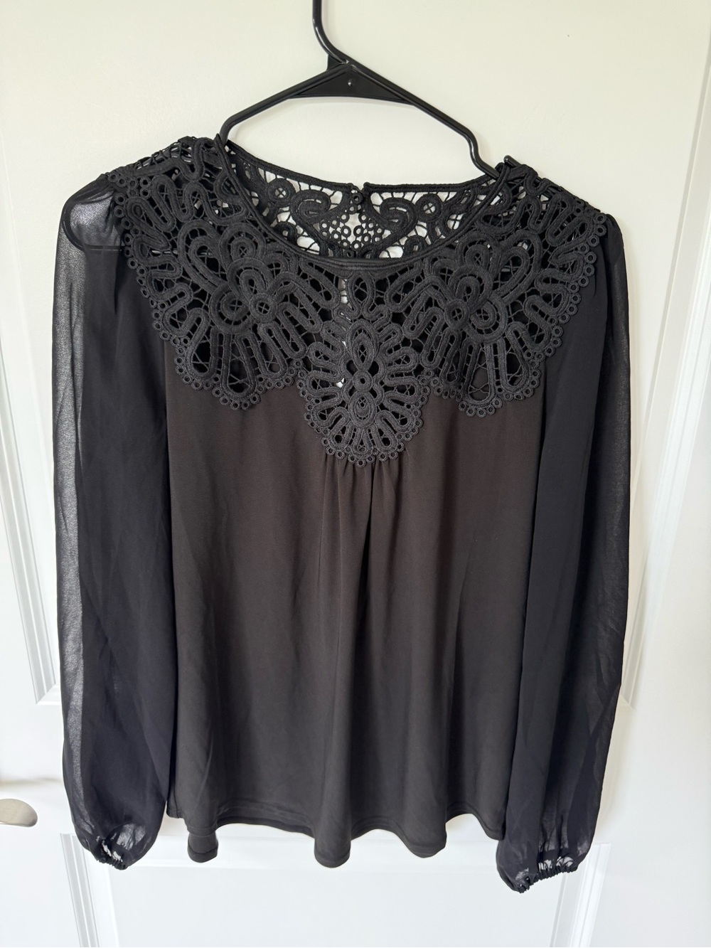 White House Black Market Sheer Open Work Lace Blouse NWT